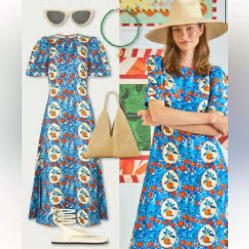 Hunter Bell Casey Blue and Orange Midi Dress - Picture 2 of 8